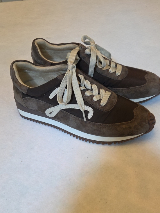 Vaneli Shoes - Vaneli Brown and Cream Suede-Trim Lace-Up Sneakers